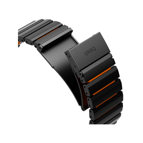 Uniq Strova Flex Self-Adjustable Steel Link Band for Apple Watch 49/46/45/44mm - Titanium Silver /Volt Orange