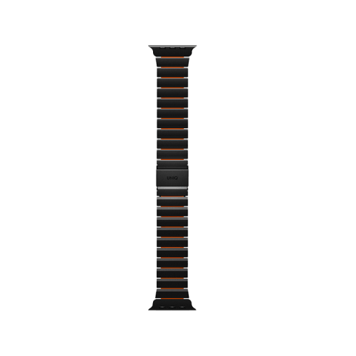 Uniq Strova Flex Self-Adjustable Steel Link Band for Apple Watch 49/46/45/44mm - Titanium Silver /Volt Orange