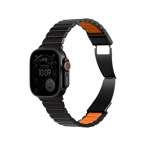Uniq Strova Flex Self-Adjustable Steel Link Band for Apple Watch 49/46/45/44mm - Titanium Silver / Lime Green