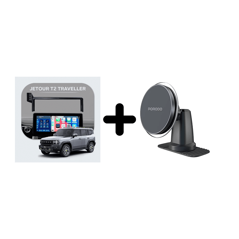 Bundle - Car Mount Screen Frame for Jetour T2 Traveller (2023-2024) + Porodo 2 In 1 Magsafe Car Mount - Black