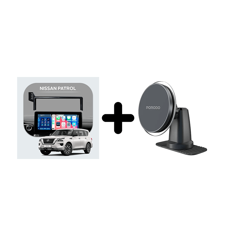 Bundle - Car Mount Screen Frame for Nissan Patrol (2025) + Porodo 2 In 1 Magsafe Car Mount - Black