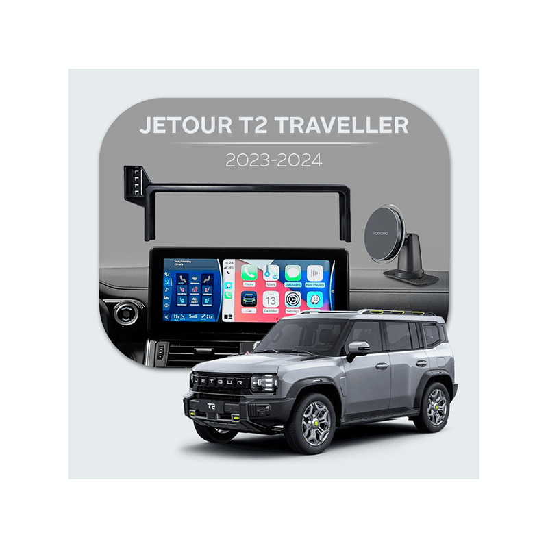 Bundle - Car Mount Screen Frame for Jetour T2 Traveller (2023-2024) + Porodo 2 In 1 Magsafe Car Mount - Black