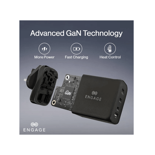 Engage 3 Port USB-C + 1 Port USB-A 200W Gan Travel Charger - Black