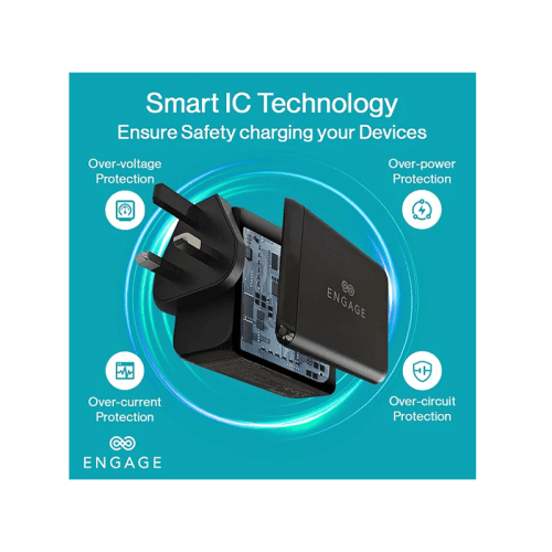 Engage 3 Port USB-C + 1 Port USB-A 200W Gan Travel Charger - Black