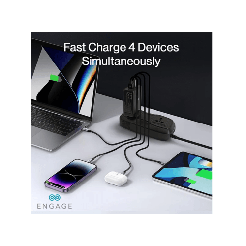 Engage 3 Port USB-C + 1 Port USB-A 200W Gan Travel Charger - Black