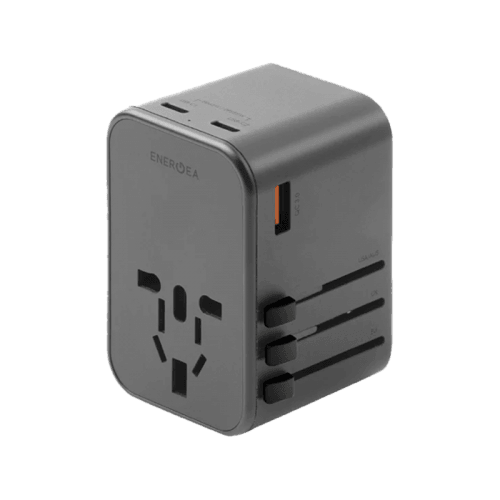 Energea Travelworld 2-Port USB-C and 1-Port USB-A GaN 65W Travel Adapter - Gunmetal