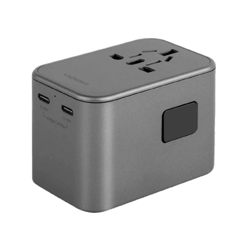 Energea Travelworld 2-Port USB-C and 1-Port USB-A GaN 65W Travel Adapter - Gunmetal