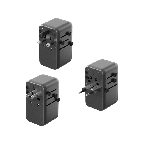 Energea TravelWorld 3-Port USB-C and 1-Port USB-A With 80CM USB-C Cable GaN 85W Travel Adapter - Gunmetal Black