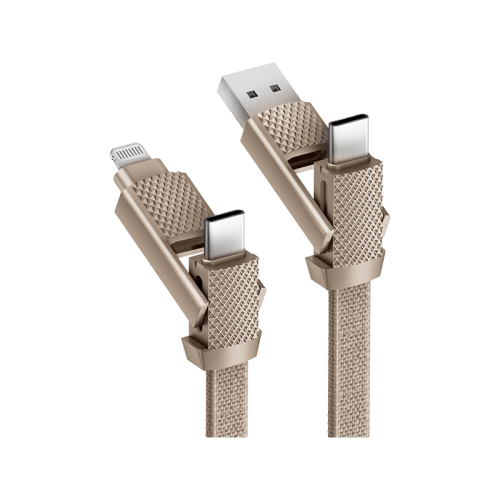 Bazic GoCharge Alucable 4 in 1 Input USB A and USB-C to Output USB-C and Lightning Cable 15cm - Gold