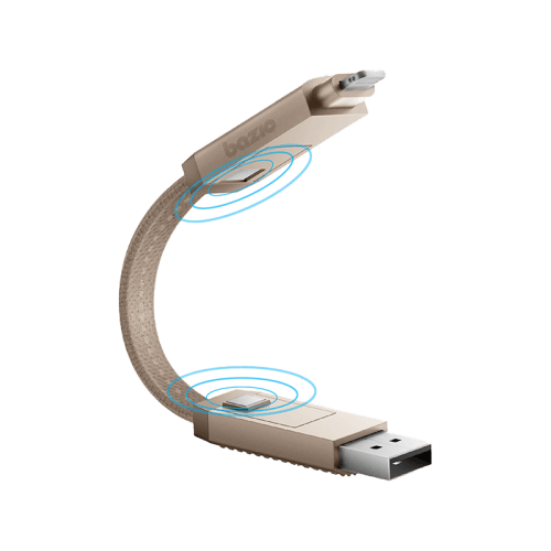 Bazic GoCharge Alucable 4 in 1 Input USB A and USB-C to Output USB-C and Lightning Cable 15cm - Gold