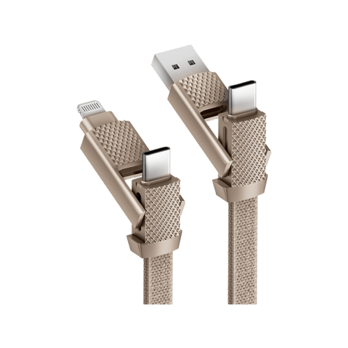 Bazic GoCharge Alucable Aluminium 4 in 1 Input USB-A and USB-C to Output USB-C and Lightning Cable 1m - Gold