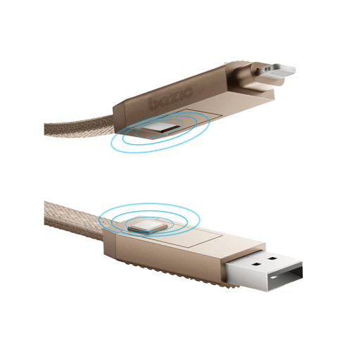 Bazic GoCharge Alucable Aluminium 4 in 1 Input USB-A and USB-C to Output USB-C and Lightning Cable 1m - Gold