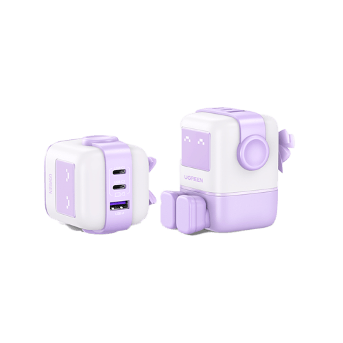 Ugreen Nexode 2-Port USB-C and 1-Port USB-A 65W GaN Wall Charger With LED Display - Purple