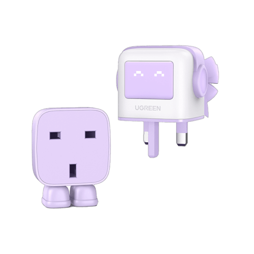 Ugreen Nexode 2-Port USB-C and 1-Port USB-A 65W GaN Wall Charger With LED Display - Purple