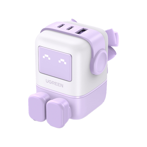 Ugreen Nexode 2-Port USB-C and 1-Port USB-A 65W GaN Wall Charger With LED Display - Purple