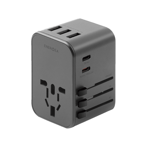 Energea Travelworld 2-Port USB-C and 3-Port USB-A 35W PD Travel Adapter - Gunmetal