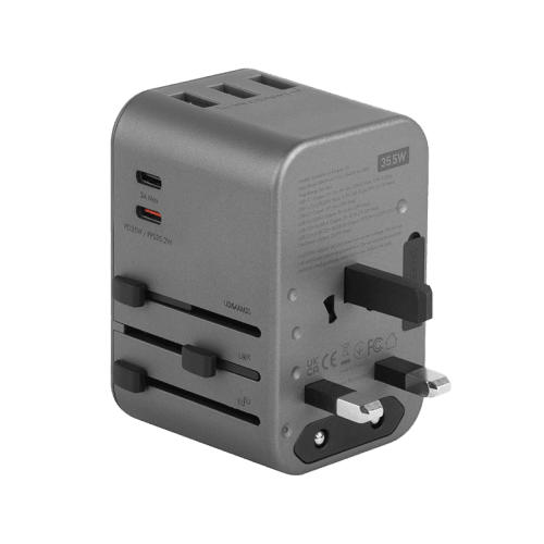 Energea Travelworld 2-Port USB-C and 3-Port USB-A 35W PD Travel Adapter - Gunmetal