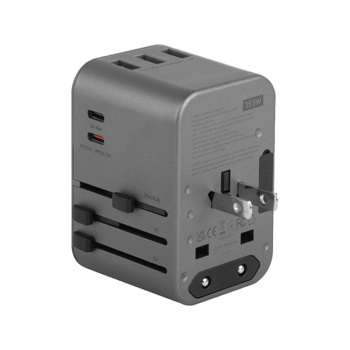 Energea Travelworld 2-Port USB-C and 3-Port USB-A 35W PD Travel Adapter - Gunmetal