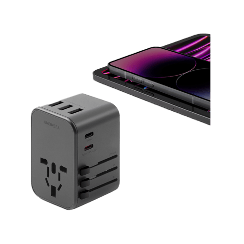 Energea Travelworld 2-Port USB-C and 3-Port USB-A 35W PD Travel Adapter - Gunmetal