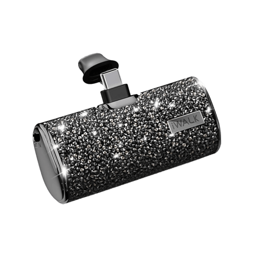 iWALK Bling Secret 4500mAh Portable Power Bank With Built-In USB-C Connector - Sparkly Diamond Black
