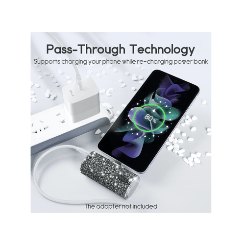 iWALK Bling Secret 4500mAh Portable Power Bank With Built-In USB-C Connector - Sparkly Diamond Black