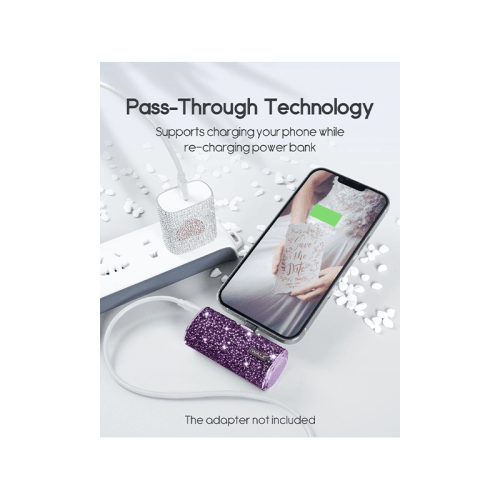 iWALK Bling Secret 4500mAh Portable Power Bank With Built-In USB-C Connector - Sparkly Diamond Purple