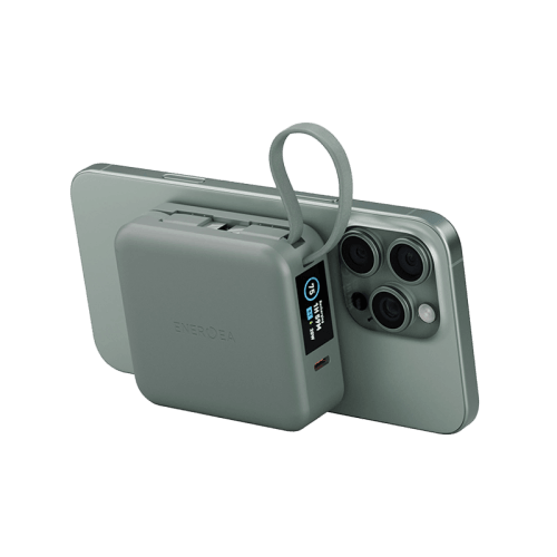 Energea Magpac Mini Plus Wireless Power Bank 10000mAh With Build in USB-C Cable & Display - Sage