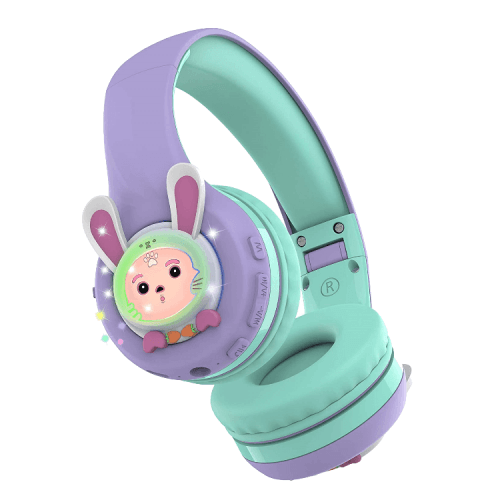 Riwbox Rabbit Bluetooth Headphones With LED for Kids - Purple / Green