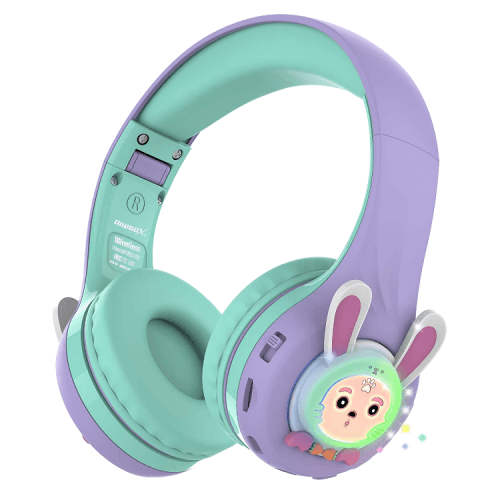 Riwbox Rabbit Bluetooth Headphones With LED for Kids - Purple / Green