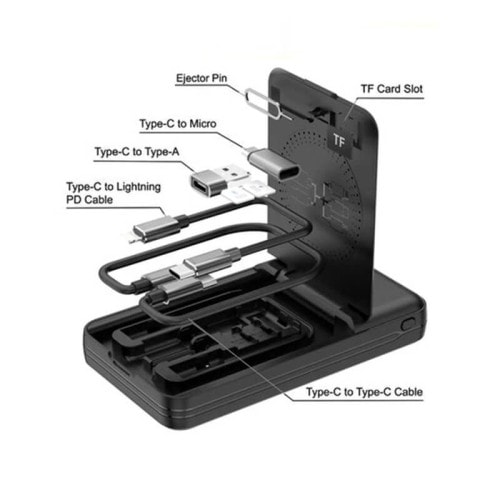 Engage 1 Port USB-C PD 20W + 1 Port USB-A Port Wireless Power Bank With Multi-Functional Box - Black