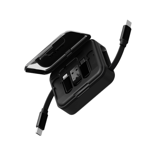 Bazic GoCharge Loop 5 In 1 Cable Kit With Micro/USB-A/Lightning Adapter With 1M Retractable Travel Kit - Black