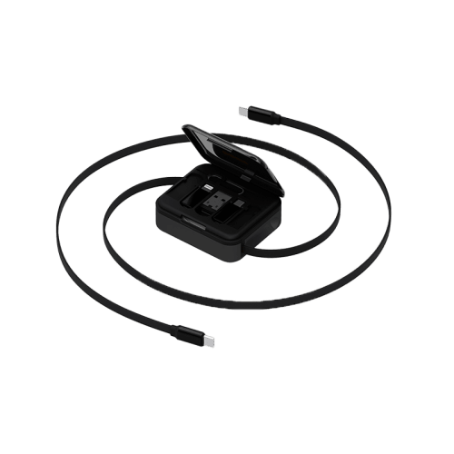 Bazic GoCharge Loop 5 In 1 Cable Kit With Micro/USB-A/Lightning Adapter With 1M Retractable Travel Kit - Black