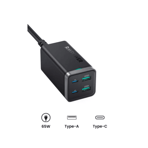 RavPower Pioneer 4 - Port 65W PD Desktop Chargers - Black