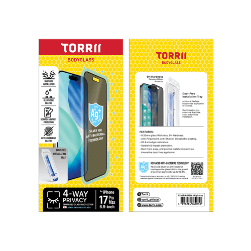 Torrii Body Glass 4-Way Privacy Screen Protector for iPhone 17 Pro Max
