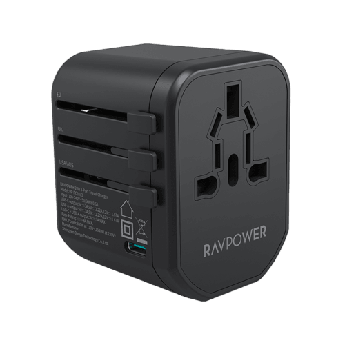 RavPower Pioneer 2-Port USB-A and 1-Port USB-C 20W Travel Charger - Black