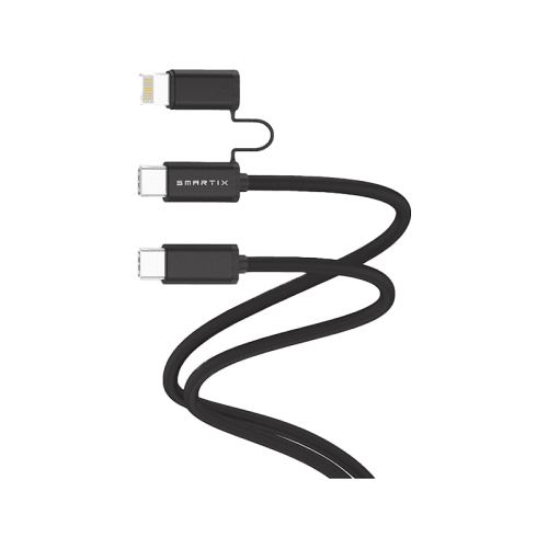 Smart Premium 2 in 1 USB-C to USB-C + lightning Cable - Black