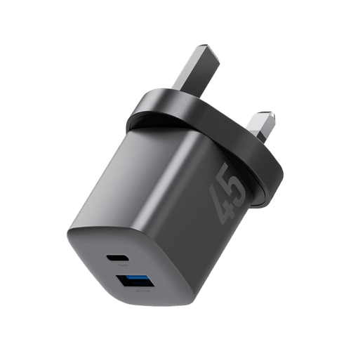 Energea Ampcharge Mini 1-Port USB-C and 1-Port USB-A 45W PD Wall Charger - Gunmetal