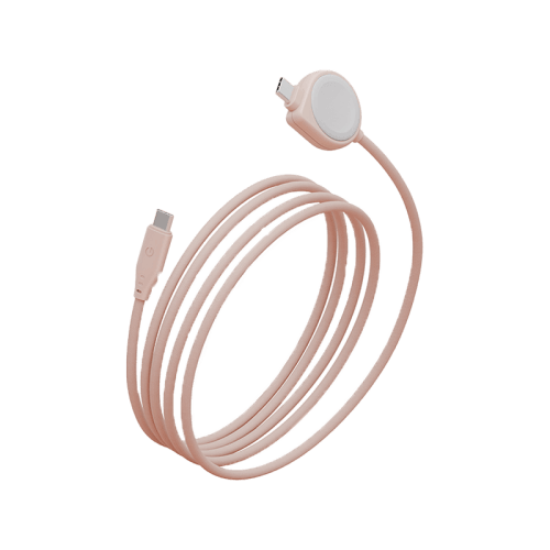 Energea Flow Duo 2-In-1 USB-C to USB-C With Apple Watch Charger 480Mbps 60W Cable 1.5M - Pink