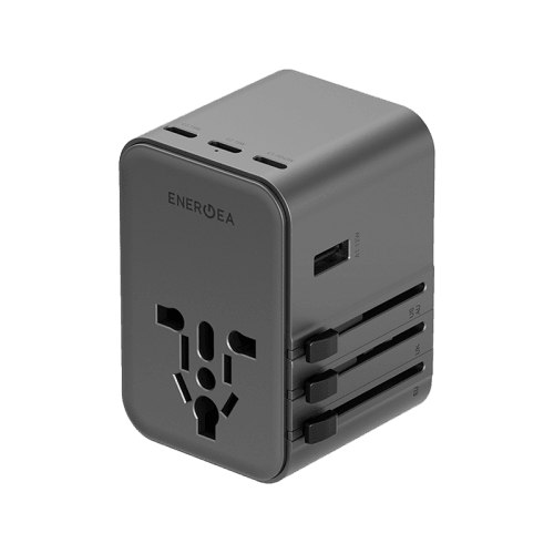 Energea Travelworld 3-Port USB-C and 2-Port USB-A 45W PD Travel Adapter - Gunmetal