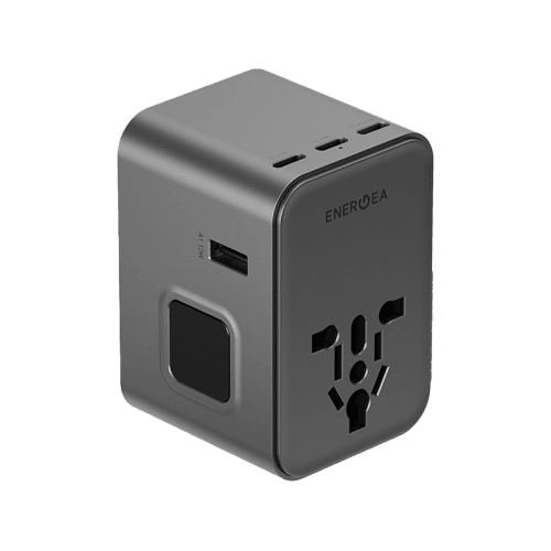 Energea Travelworld 3-Port USB-C and 2-Port USB-A 45W PD Travel Adapter - Gunmetal
