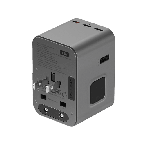 Energea Travelworld 3-Port USB-C and 2-Port USB-A 45W PD Travel Adapter - Gunmetal